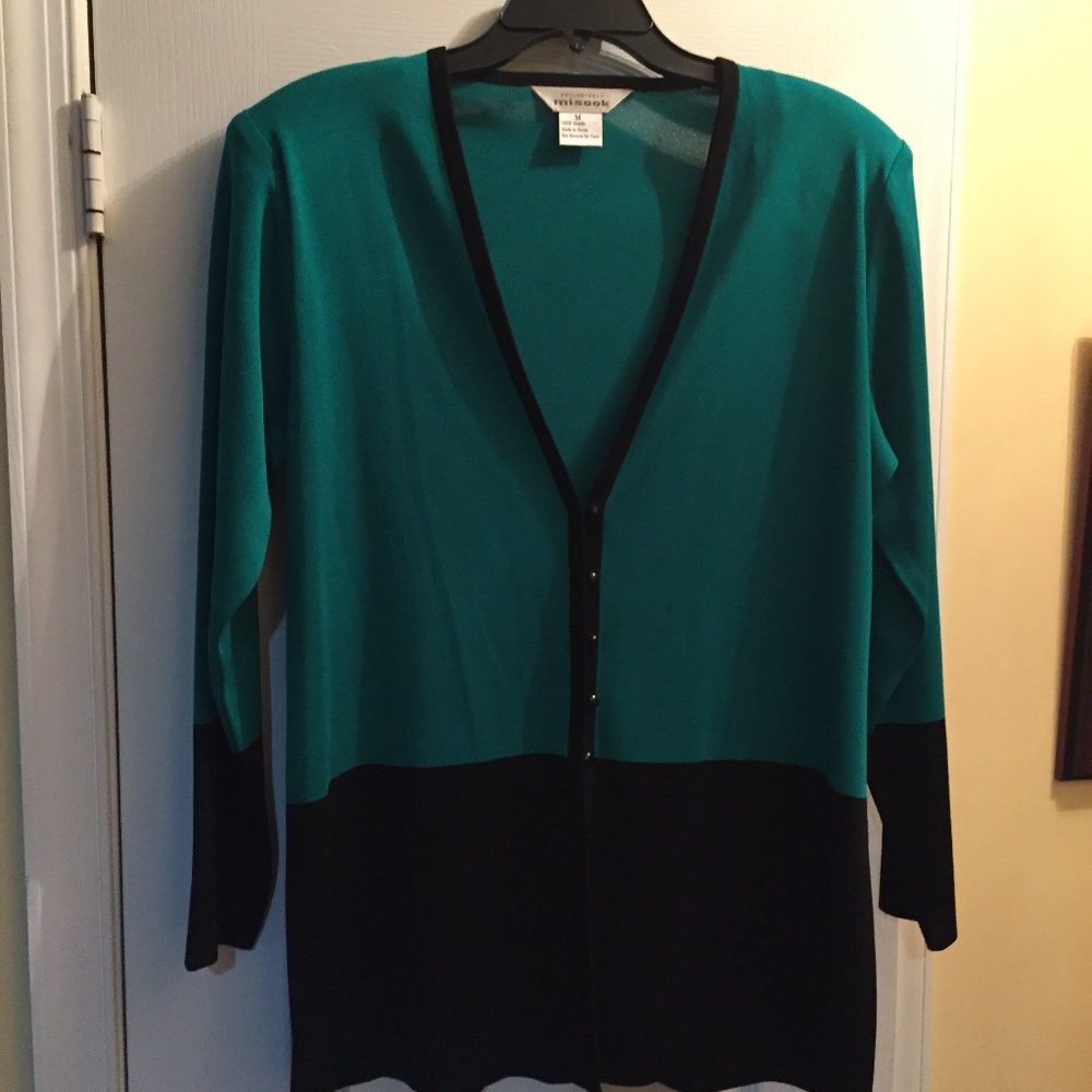 Exclusively Misook Green & Black Cardigan Size Med